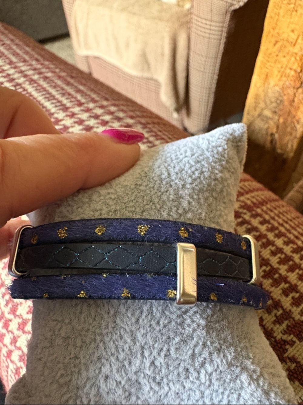 Woman’s Navy Blue Leather Multi-Strand Magnetic Bracelet